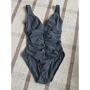 Karla Colletto Smart Suit V Neck Silent Underwire Swimsuit 8 Gray One piece